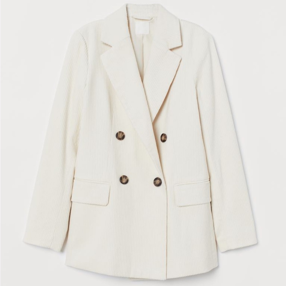 Cream Corduroy Blazer and Skirt Set